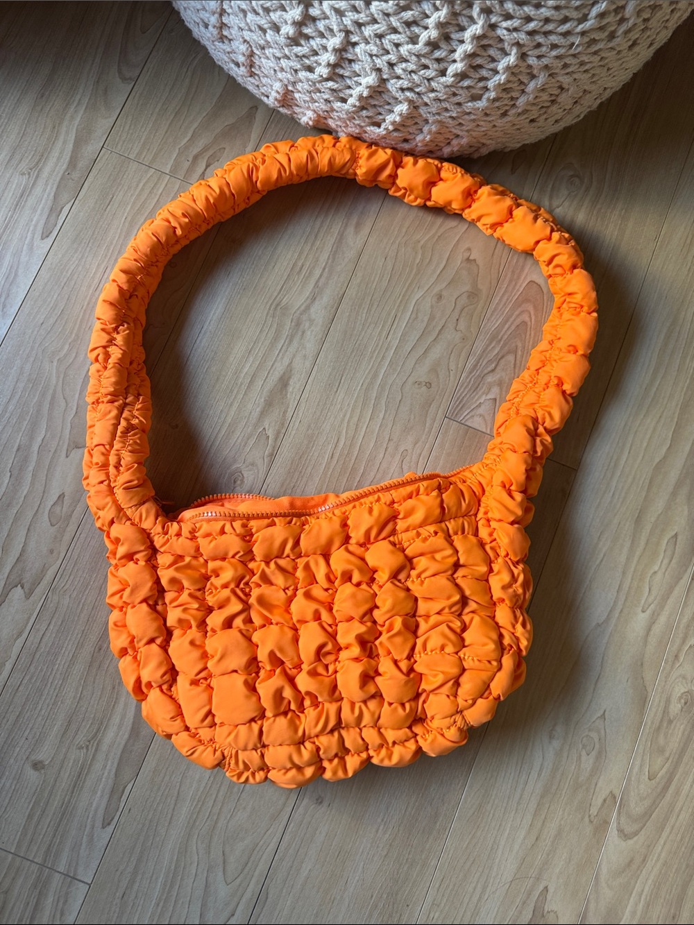 Orange Quilted Shoulder Bag
